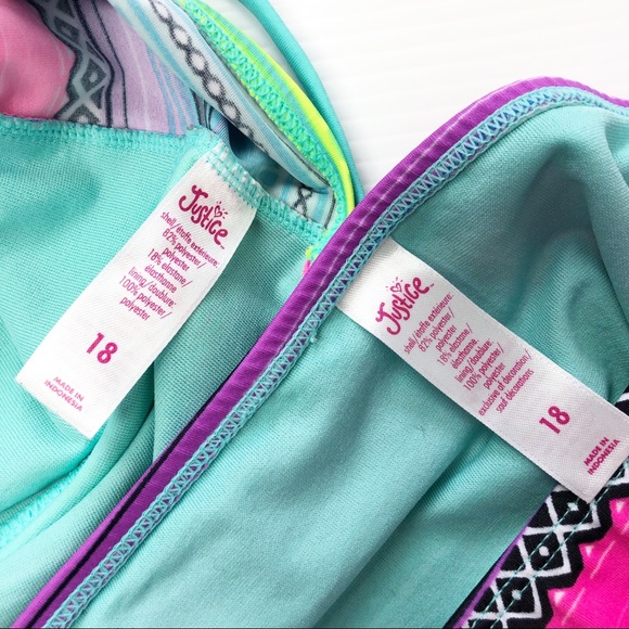 💜Justice Girls Multi Color Stripe 2piece swimsuit - Picture 3 of 5